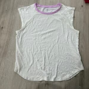 NWT GAP White Pink Colorblock Cap Sleeve Basic T Shirt Blouse Top Size Large